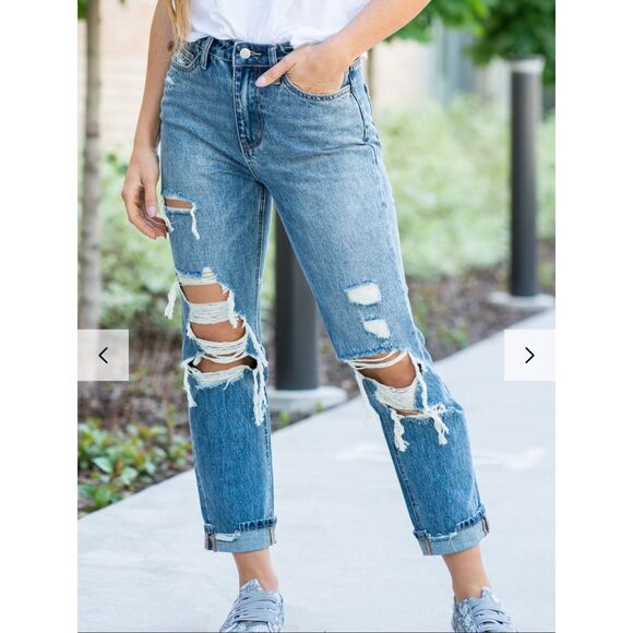vervet blue jeans hart distressed mom jeans ripped medium wash straight leg 25 - Picture 1 of 13